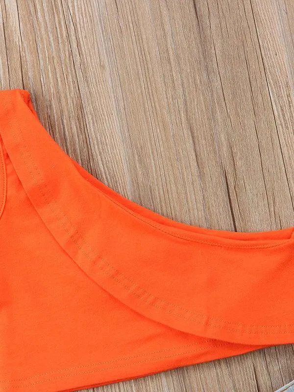 2-Piece One Shoulder Ruffle Crop Top Ripped Short Jeans for Summer Baby Little Girl