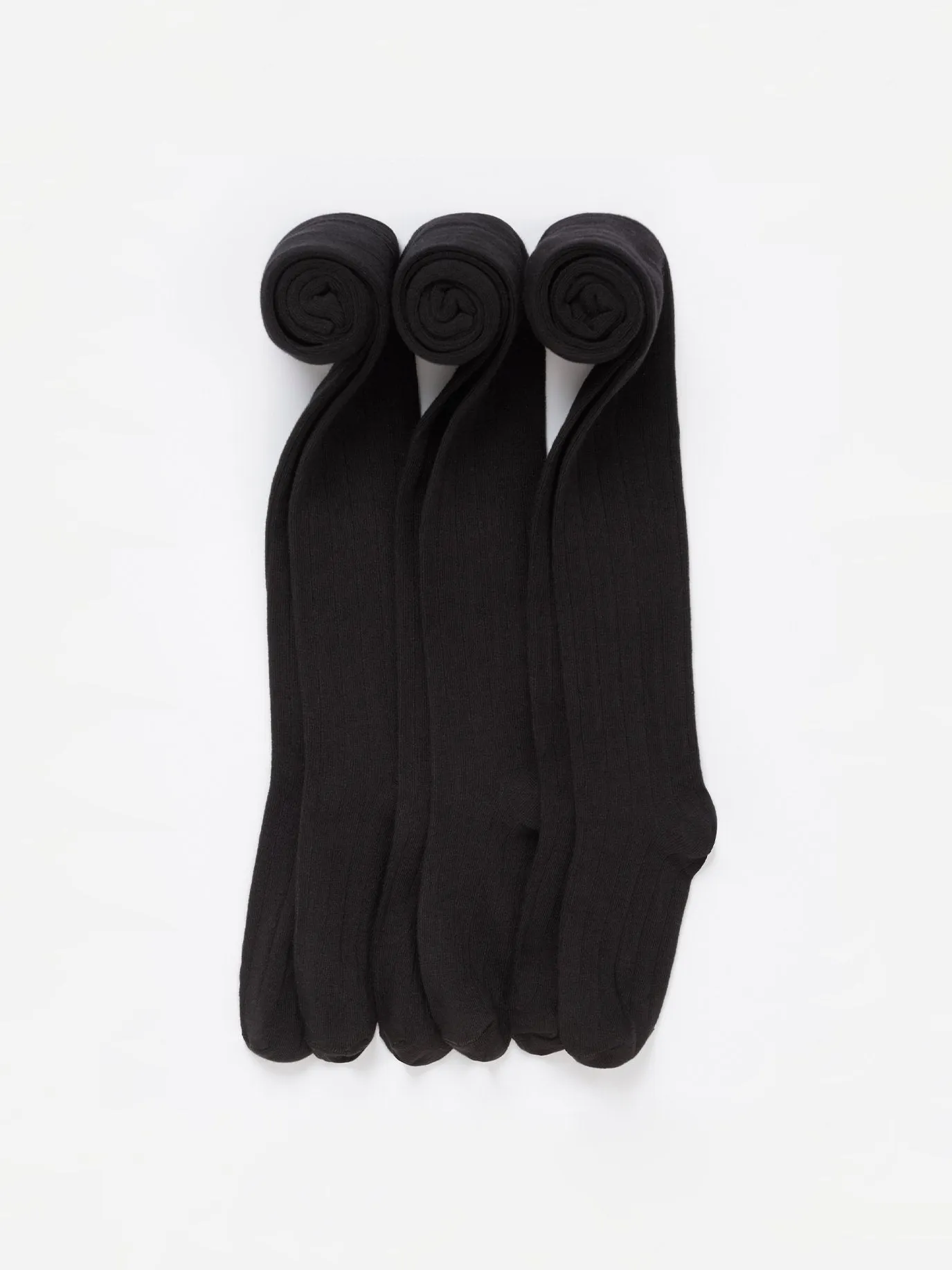 3 Pack Black Kids Tights - Ribbed