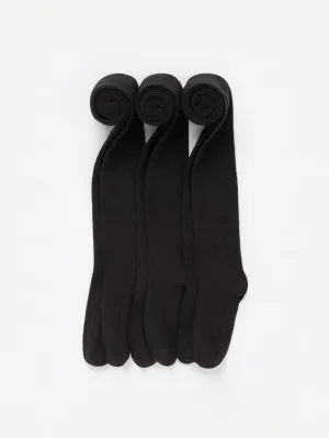 3 Pack Black Kids Tights - Ribbed