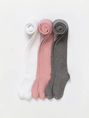 3 Pack Kids Tights - Ribbed