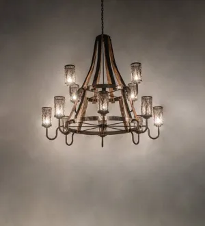 60" Wide Barrel Stave Winter Maple 12 Light Two Tier Chandelier