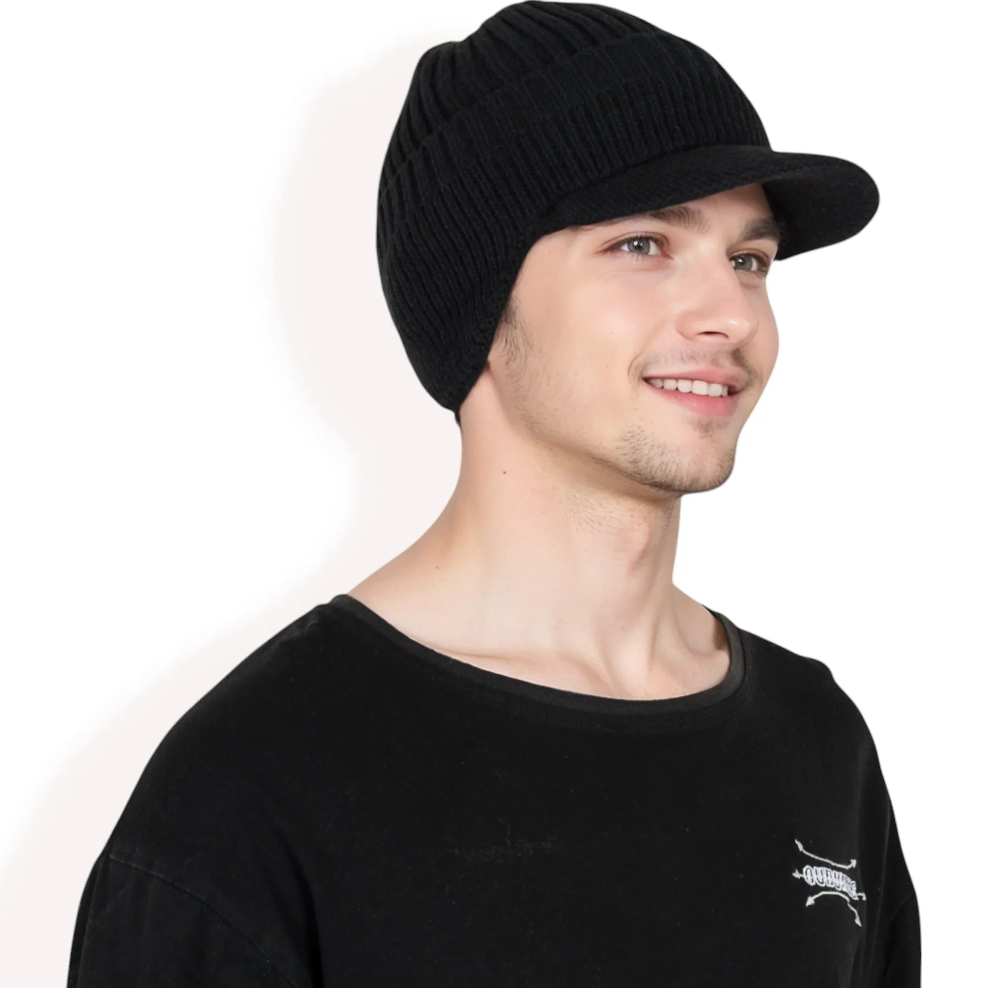 Anna-Kaci Men's Ribbed Knit Baseball Cap with Ear Flap Coverage for Winter Warmth and Style