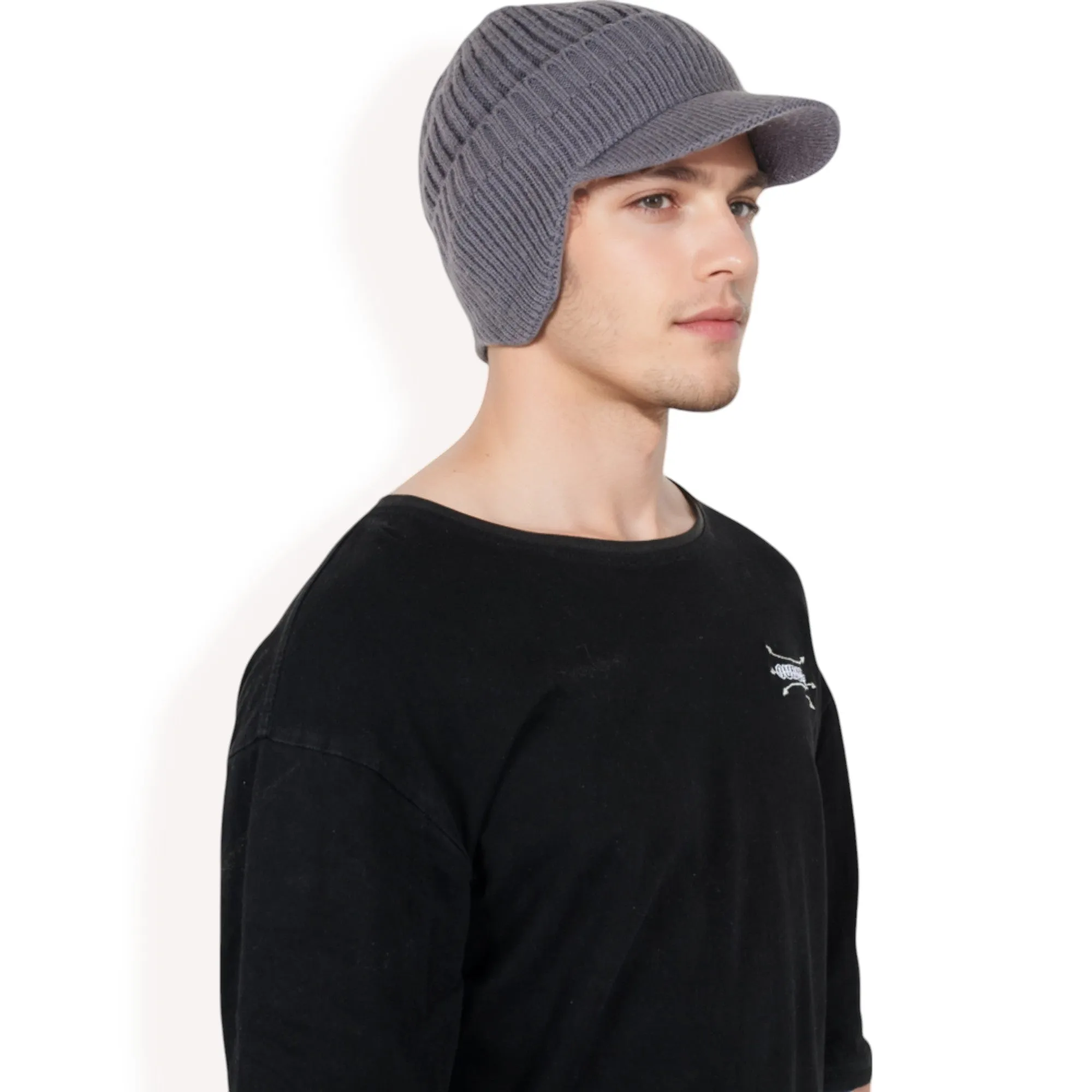 Anna-Kaci Men's Ribbed Knit Baseball Cap with Ear Flap Coverage for Winter Warmth and Style