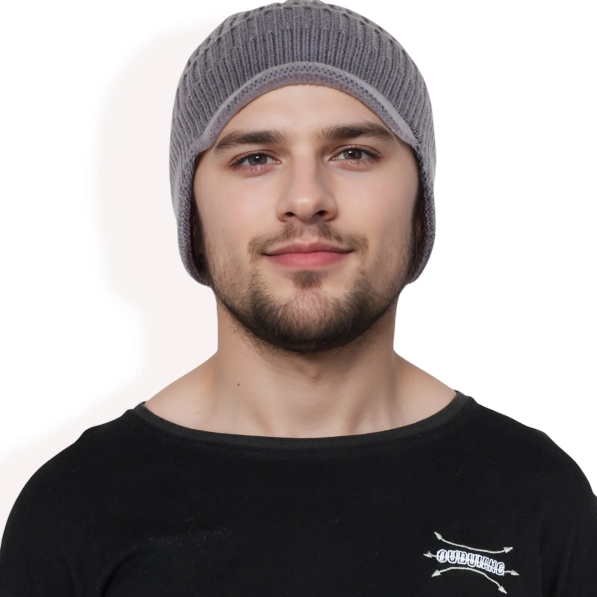 Anna-Kaci Men's Ribbed Knit Baseball Cap with Ear Flap Coverage for Winter Warmth and Style