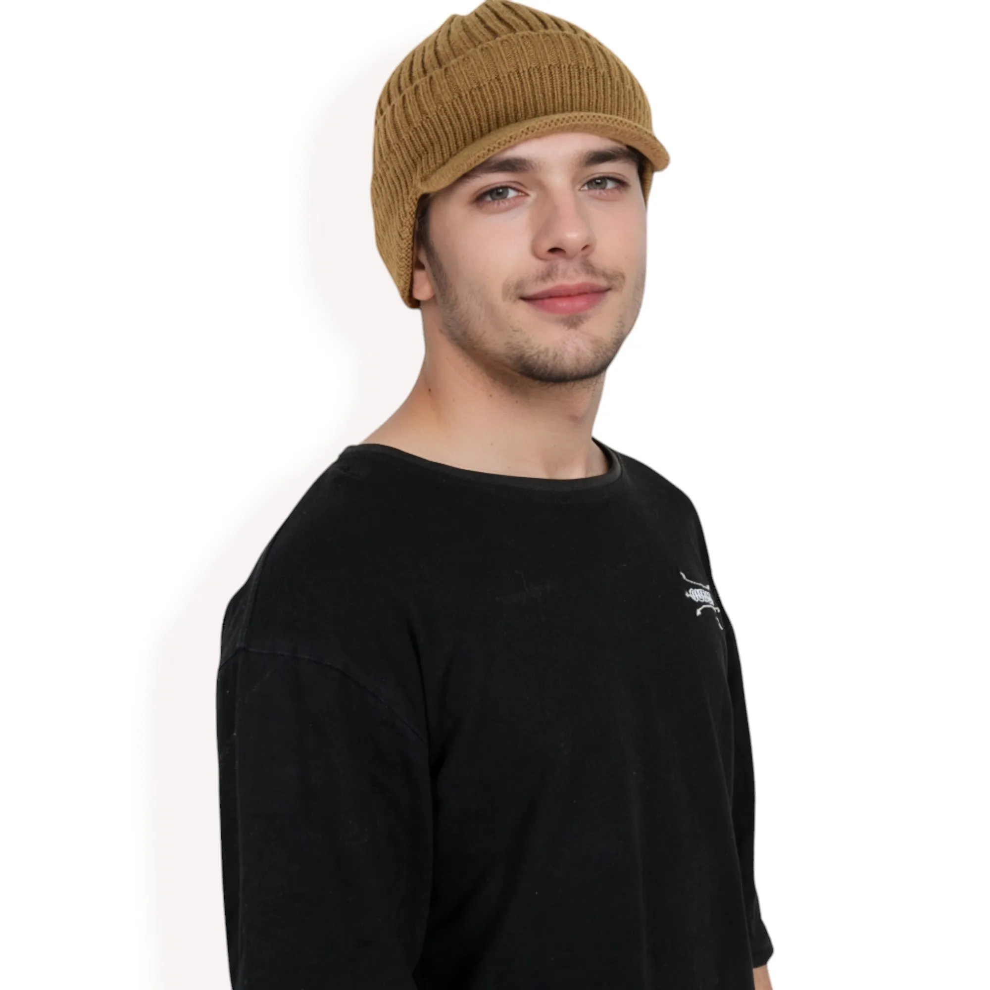 Anna-Kaci Men's Ribbed Knit Baseball Cap with Ear Flap Coverage for Winter Warmth and Style