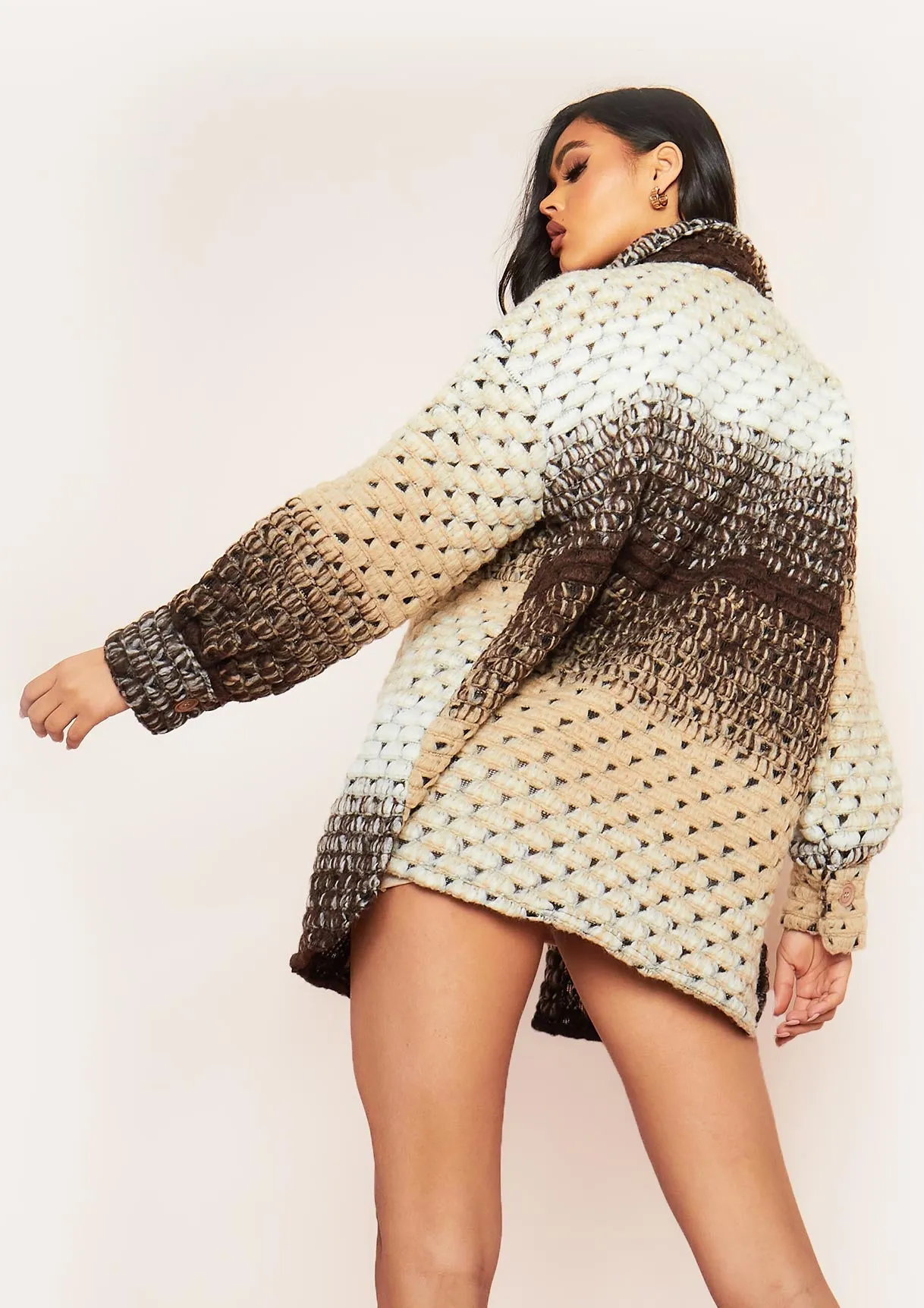 Anni Multi Brown Knitted Button Up Shacket