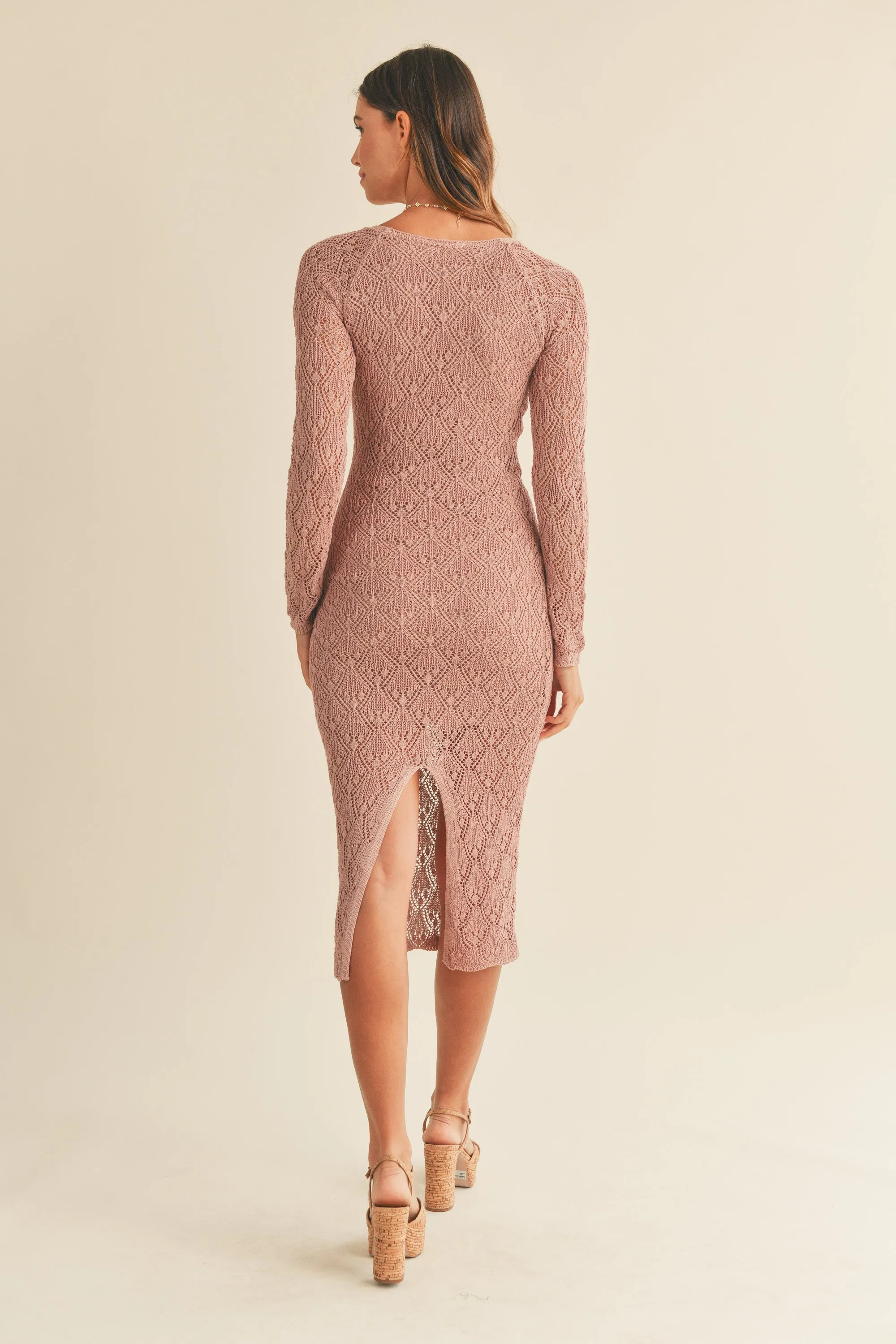 APOLLINE POINTELLE KNIT MIDI DRESS