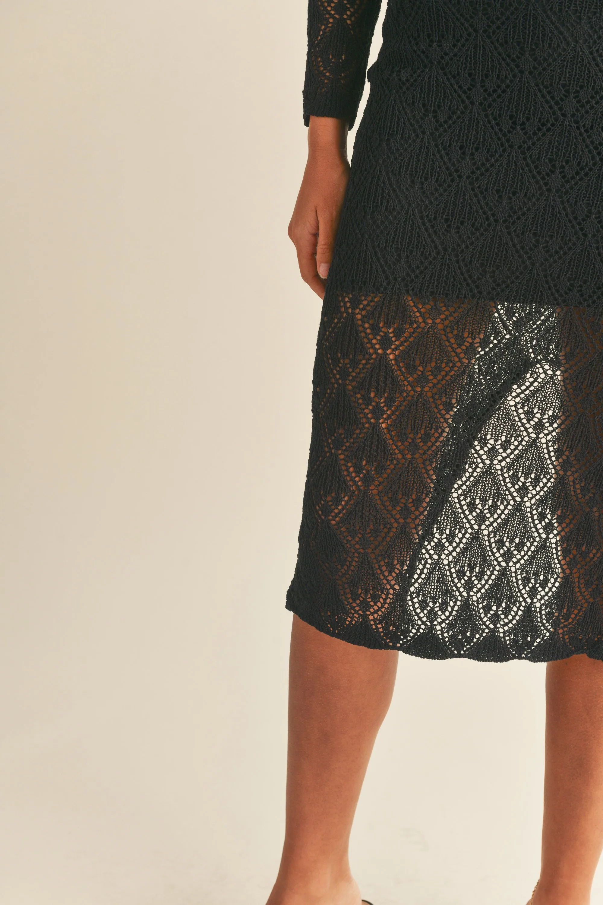 APOLLINE POINTELLE KNIT MIDI DRESS