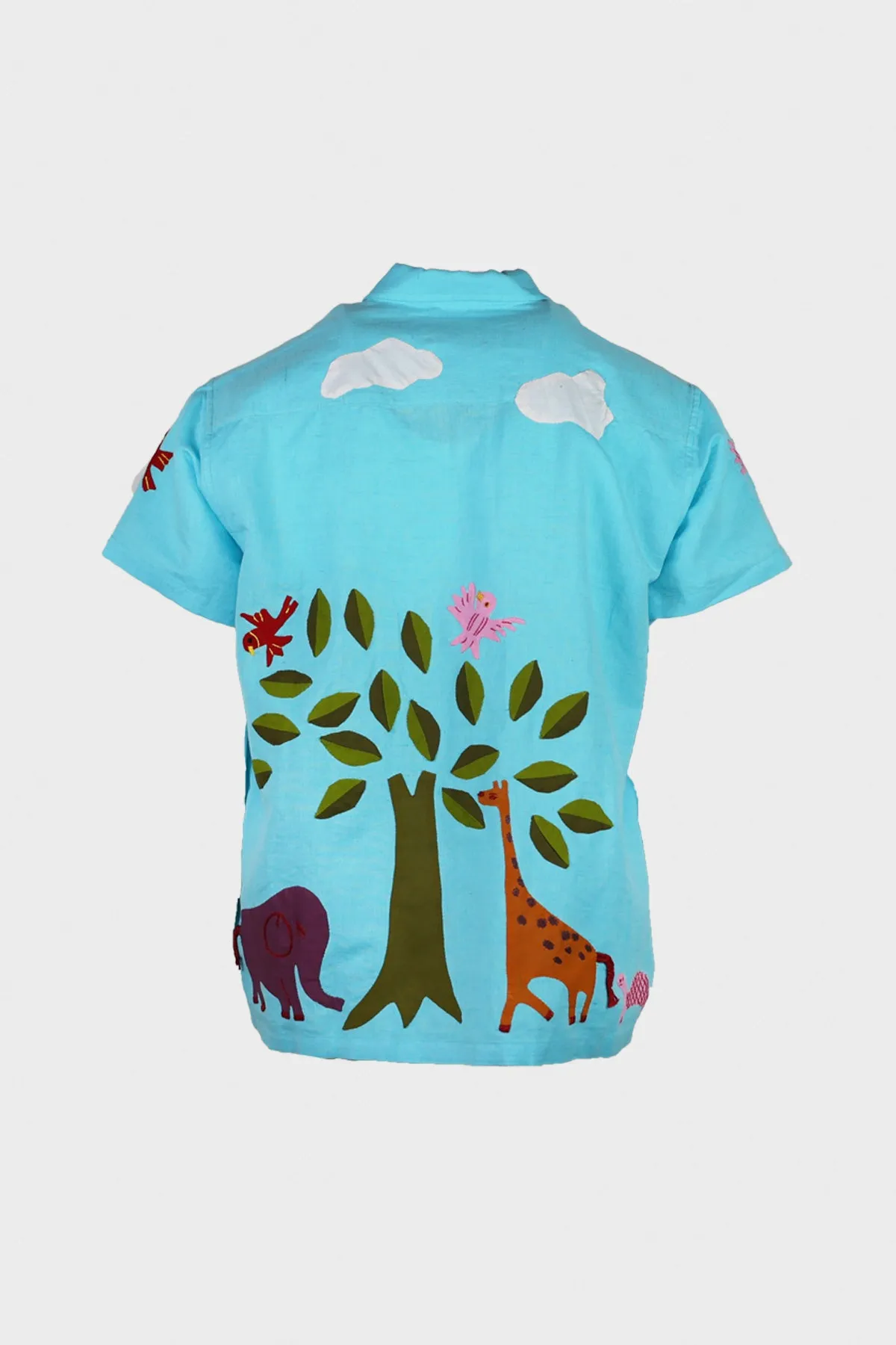 Applique Short Sleeve Shirt - Blue