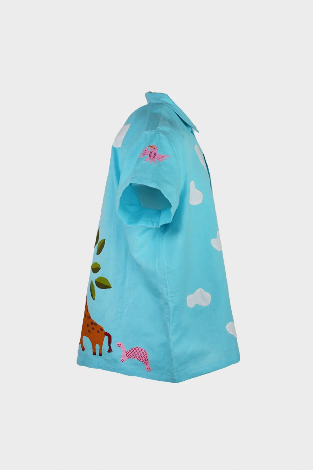 Applique Short Sleeve Shirt - Blue