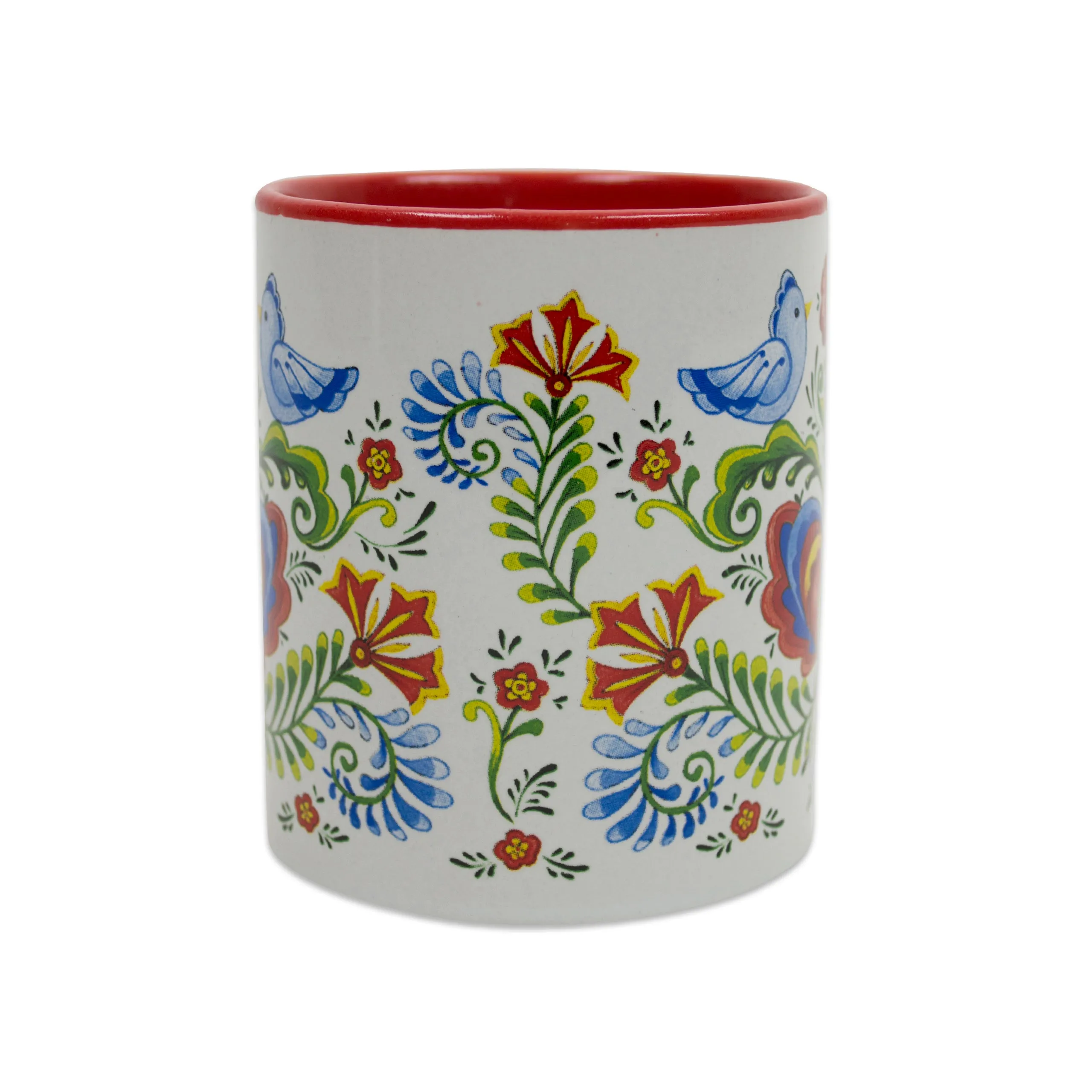 Artistic Lovebirds and Rosemaling Ceramic Coffee Mug