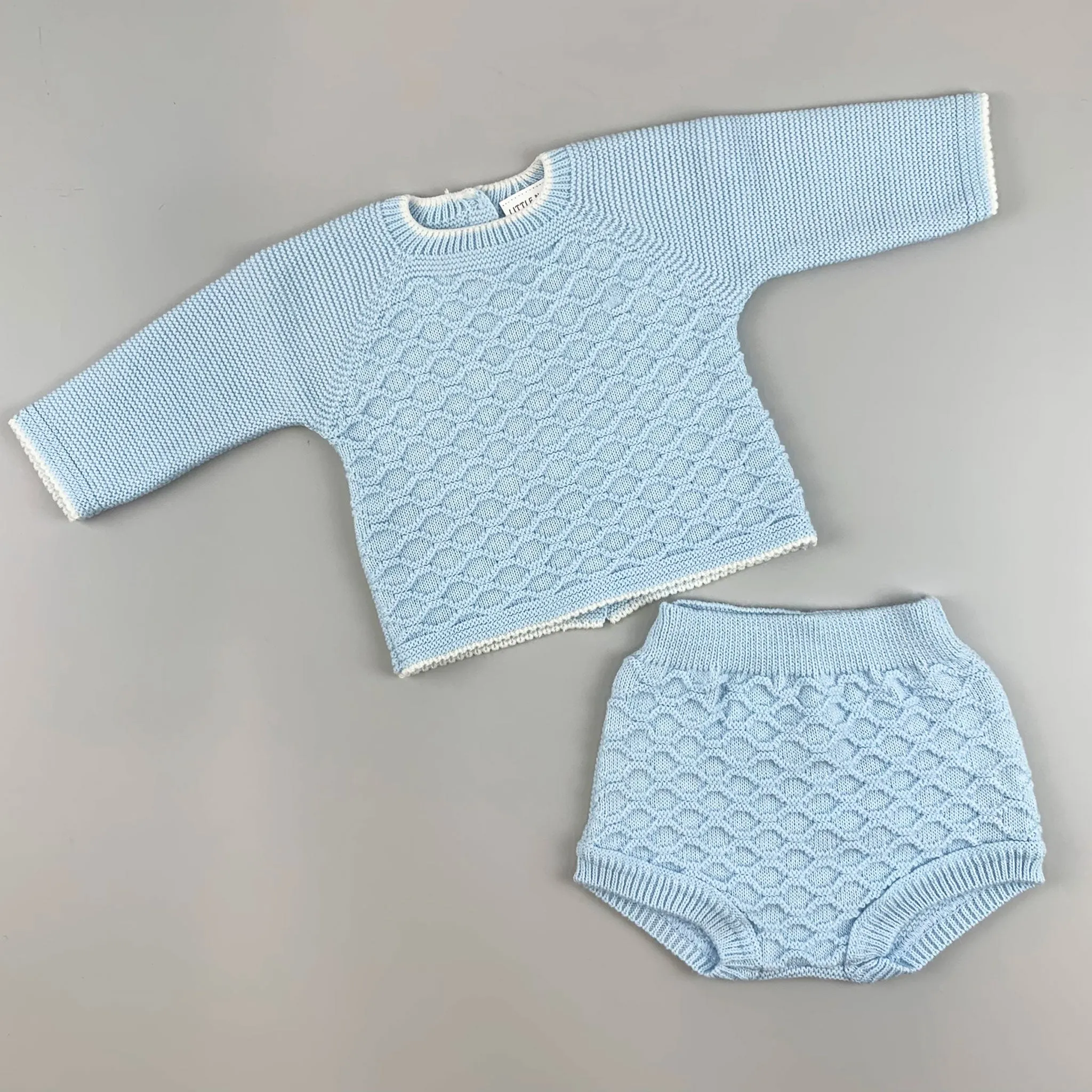 Baby Boys Two Piece Knitted Outfit -Blue