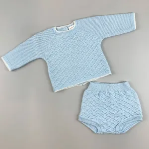 Baby Boys Two Piece Knitted Outfit -Blue
