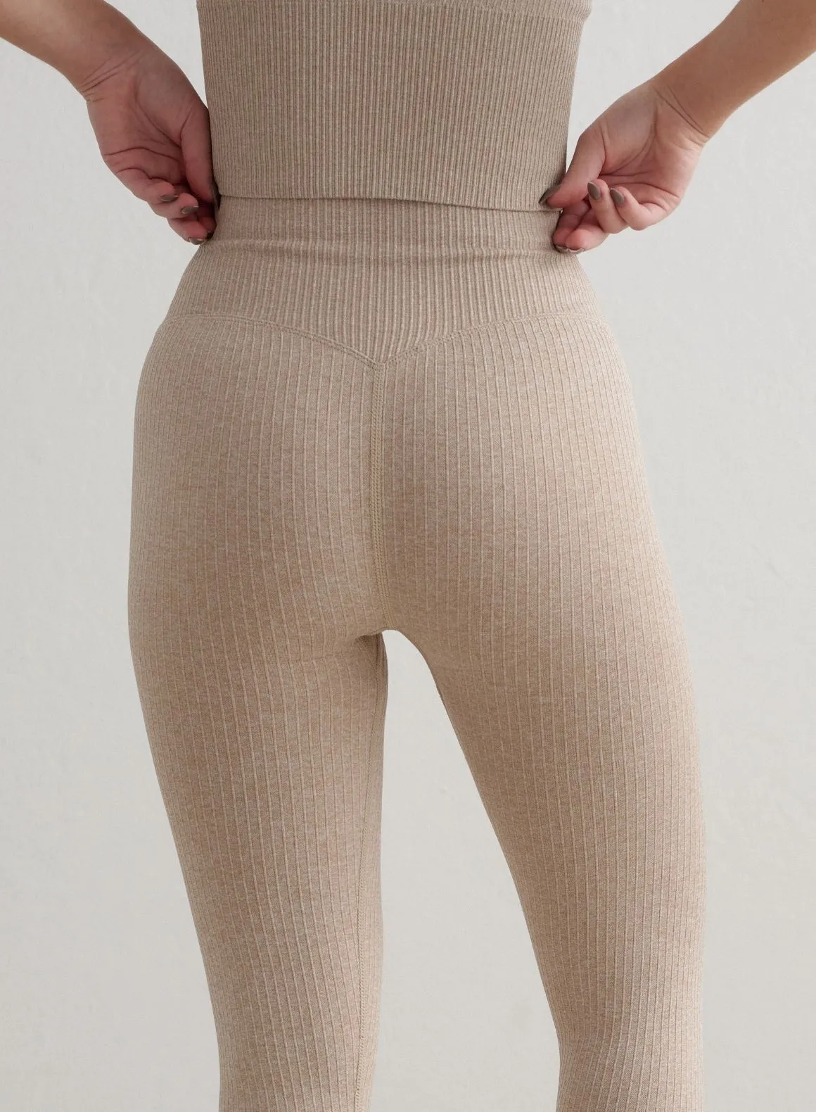 Beige Ribbed Seamless Petite Tights