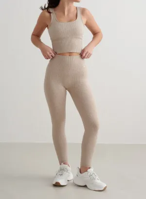 Beige Ribbed Seamless Petite Tights