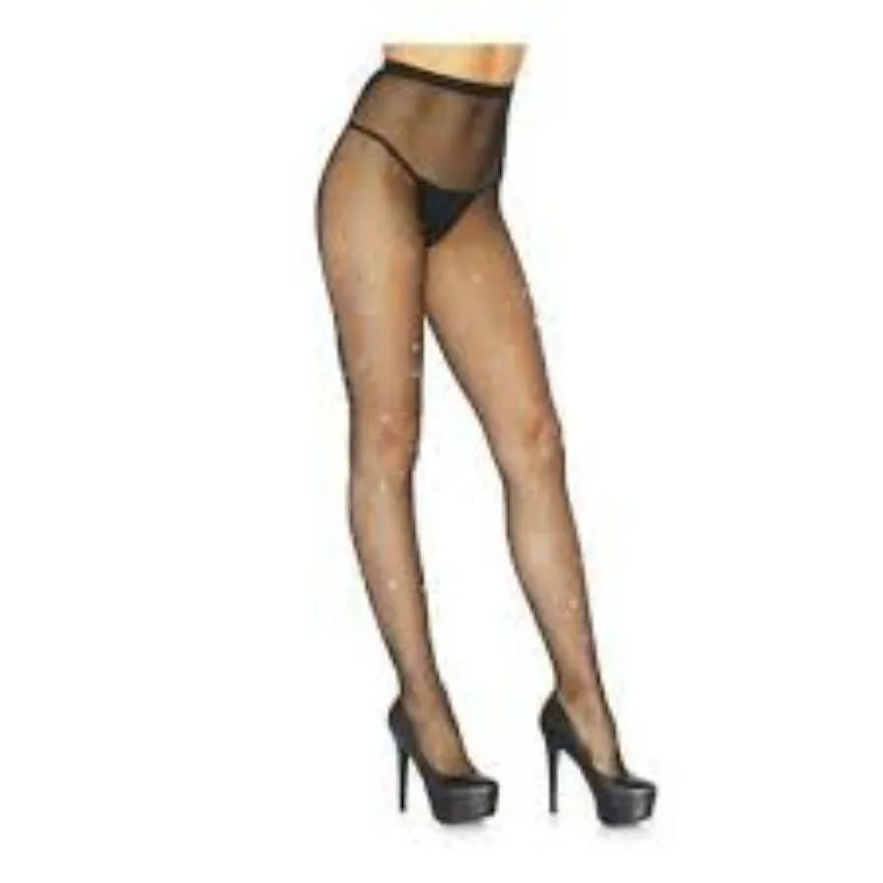 Black Crystalized Fishnet Tights with Multi-Colour Gem & Rhinestone