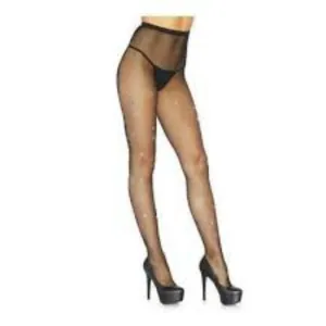 Black Crystalized Fishnet Tights with Multi-Colour Gem & Rhinestone