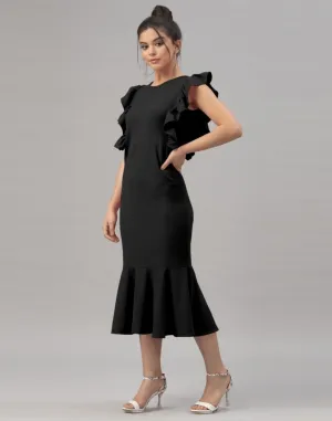 Black Ruffel Bodycon Dress
