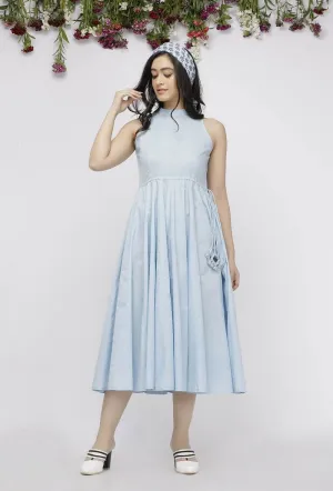 Blue Plain Cotton  Tasseled  Anarkali