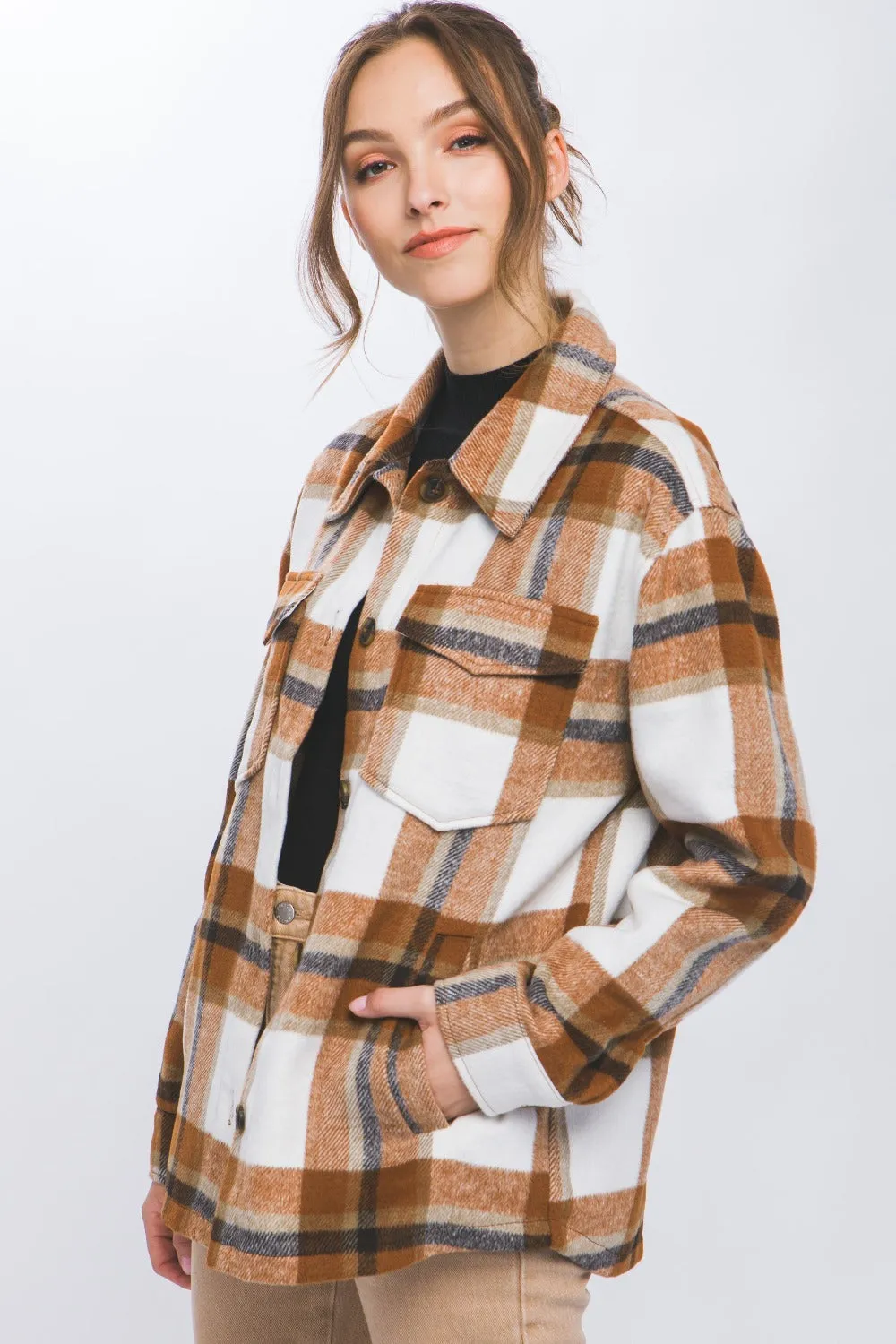 Blue Zone Planet |  Love Tree Plaid Button Up Shacket