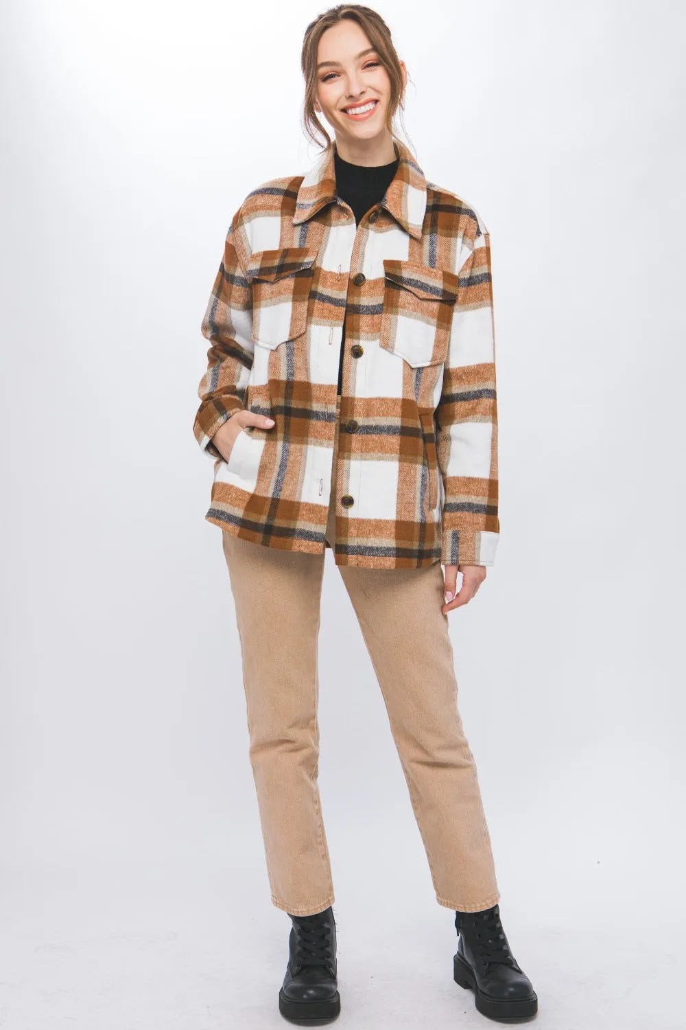 Blue Zone Planet |  Love Tree Plaid Button Up Shacket