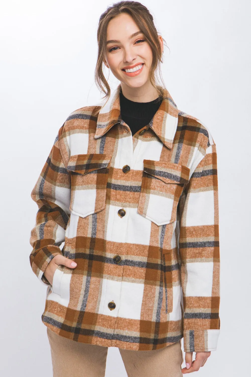 Blue Zone Planet |  Love Tree Plaid Button Up Shacket