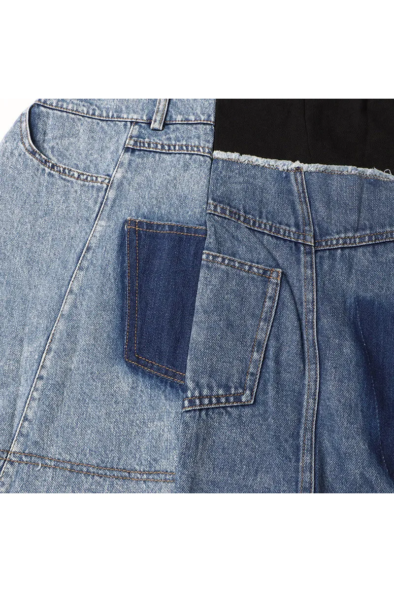 BM0348 Mesh Denim Mini Dress