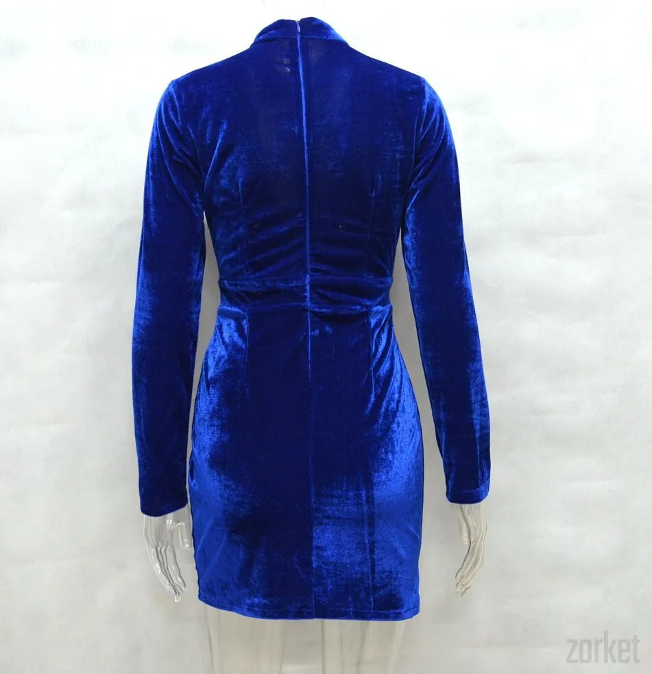 Bodycon Velvet Dress With Deep V-Neck