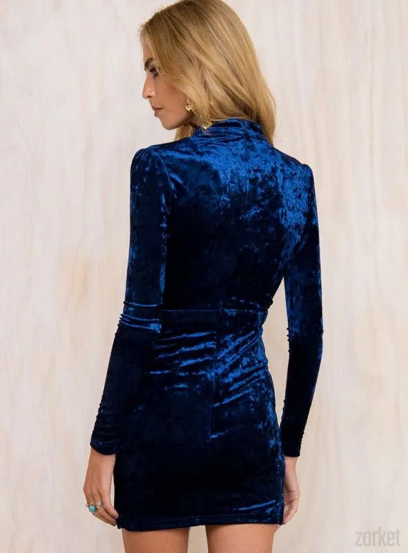 Bodycon Velvet Dress With Deep V-Neck