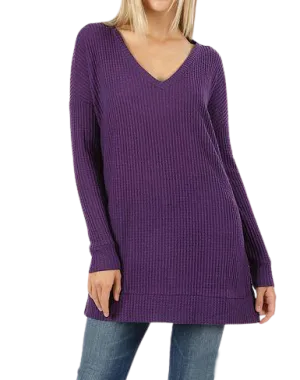 Brushed Thermal Waffle Sweater - Dark Purple