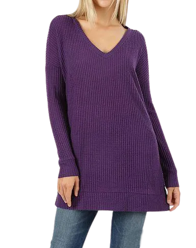 Brushed Thermal Waffle Sweater - Dark Purple