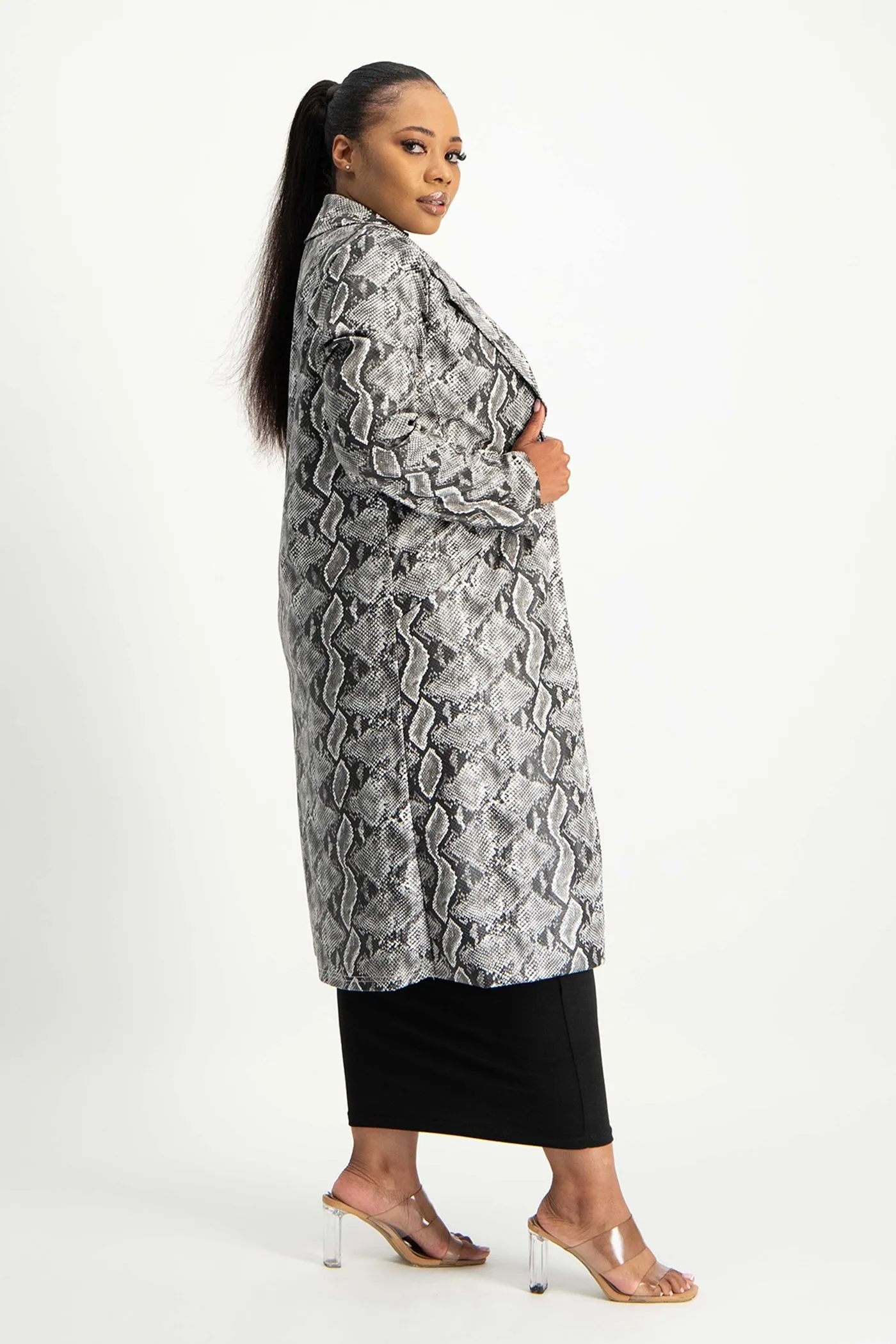 Cece Faux Leather Trench Coat - Snake Print