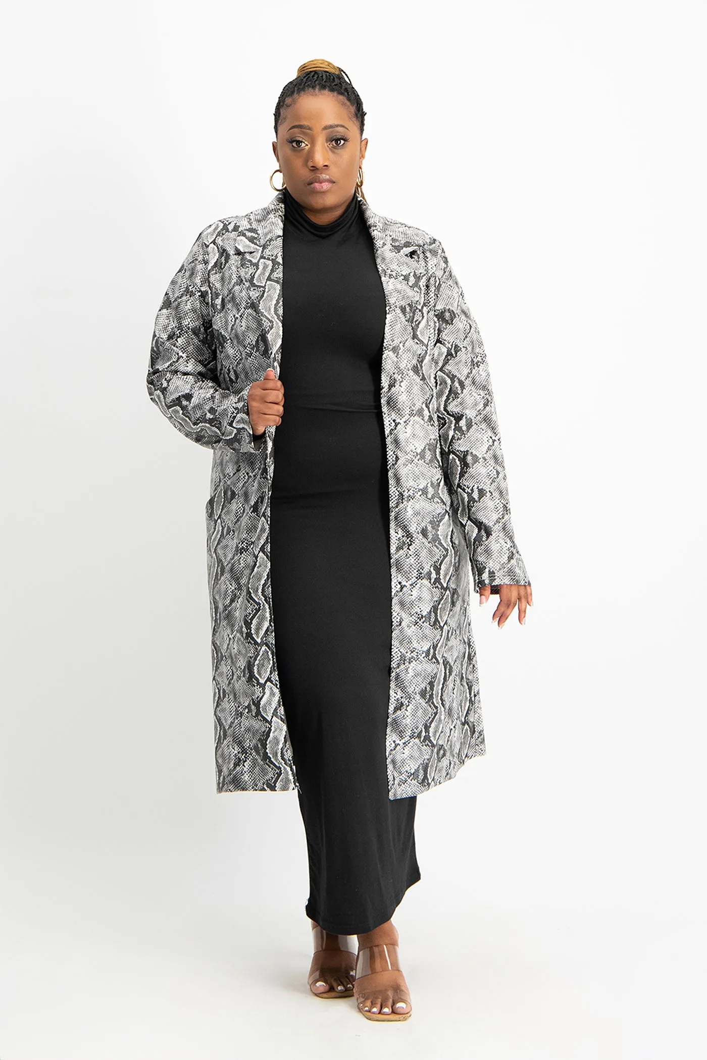 Cece Faux Leather Trench Coat - Snake Print