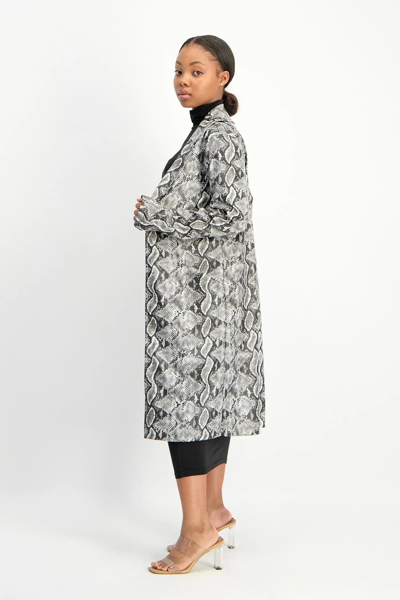 Cece Faux Leather Trench Coat - Snake Print