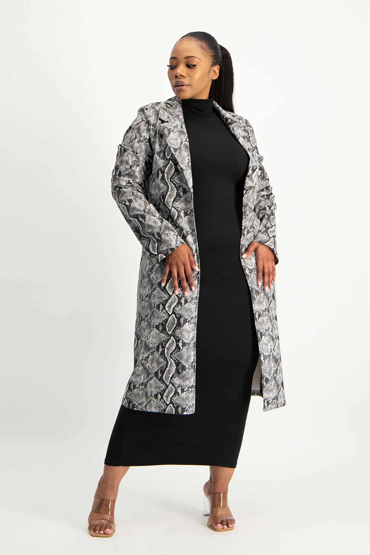 Cece Faux Leather Trench Coat - Snake Print