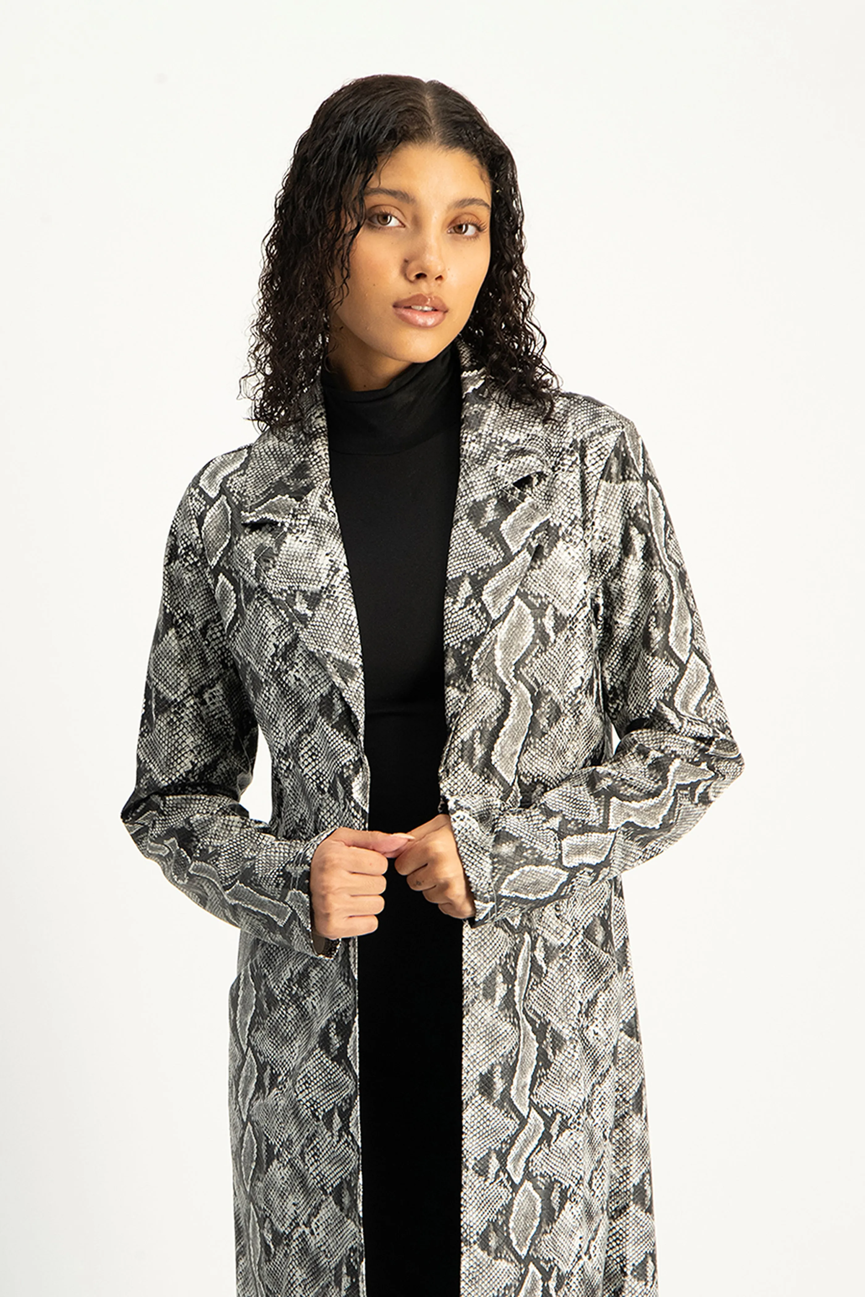 Cece Faux Leather Trench Coat - Snake Print