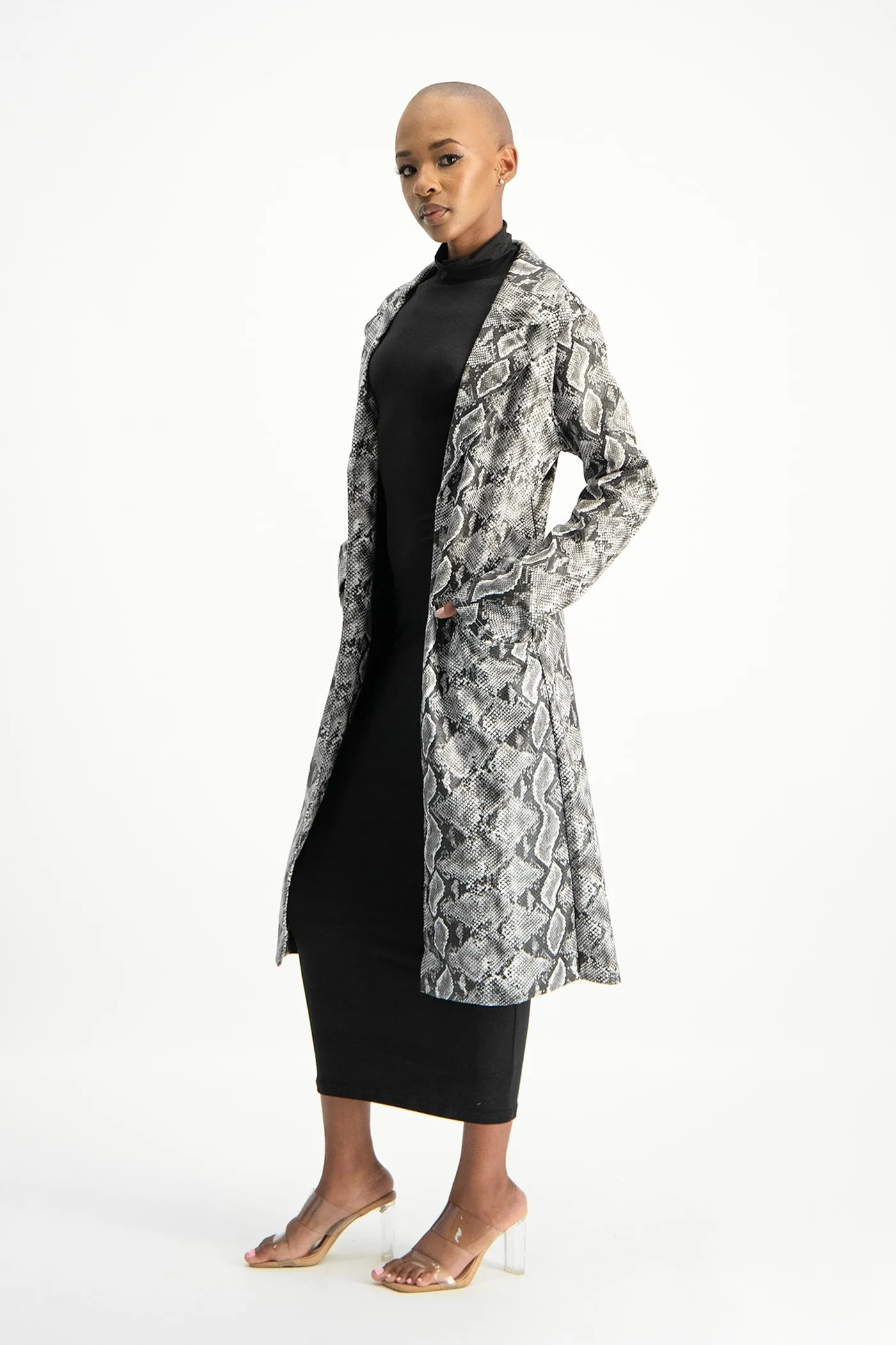 Cece Faux Leather Trench Coat - Snake Print