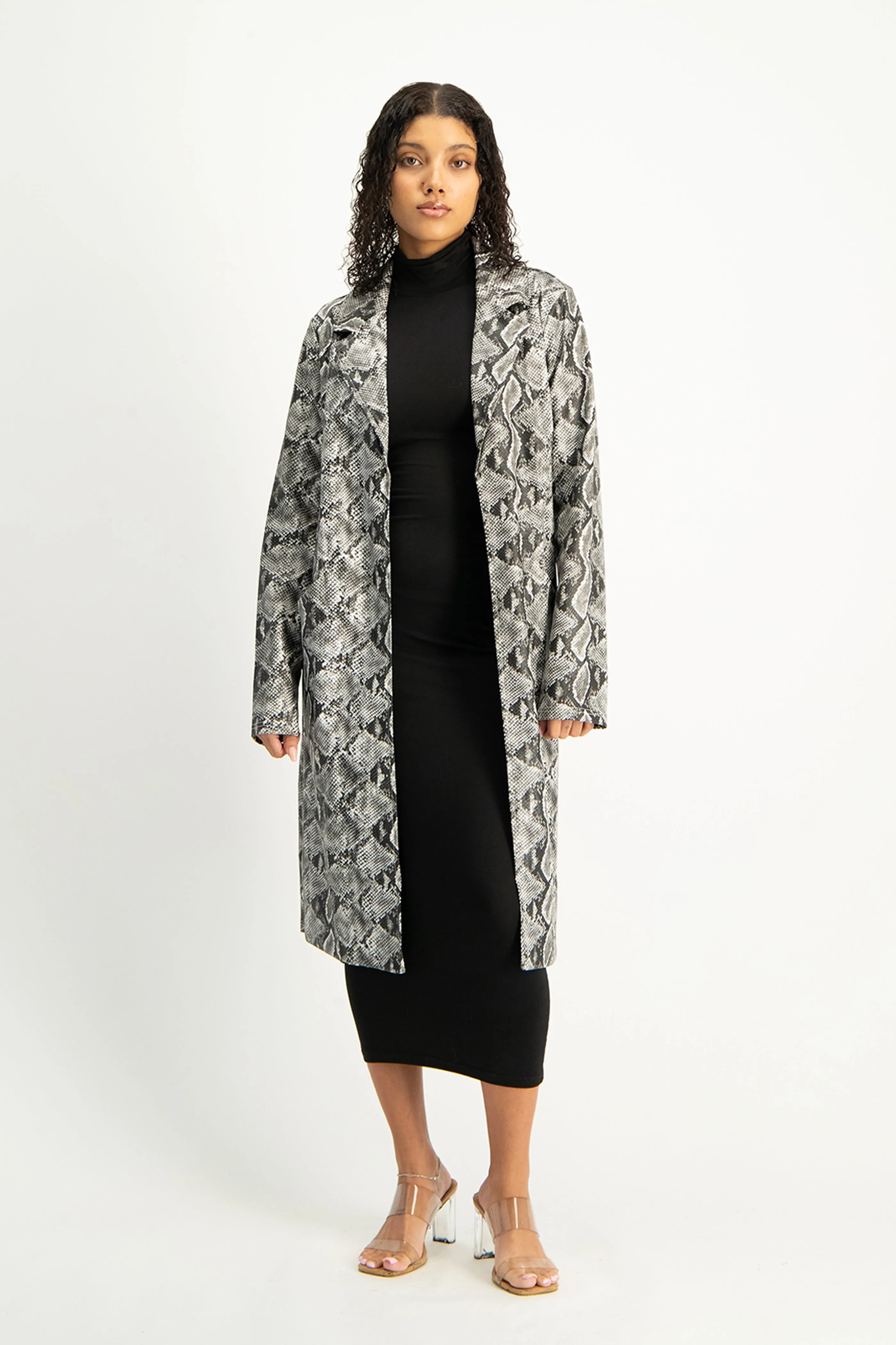 Cece Faux Leather Trench Coat - Snake Print