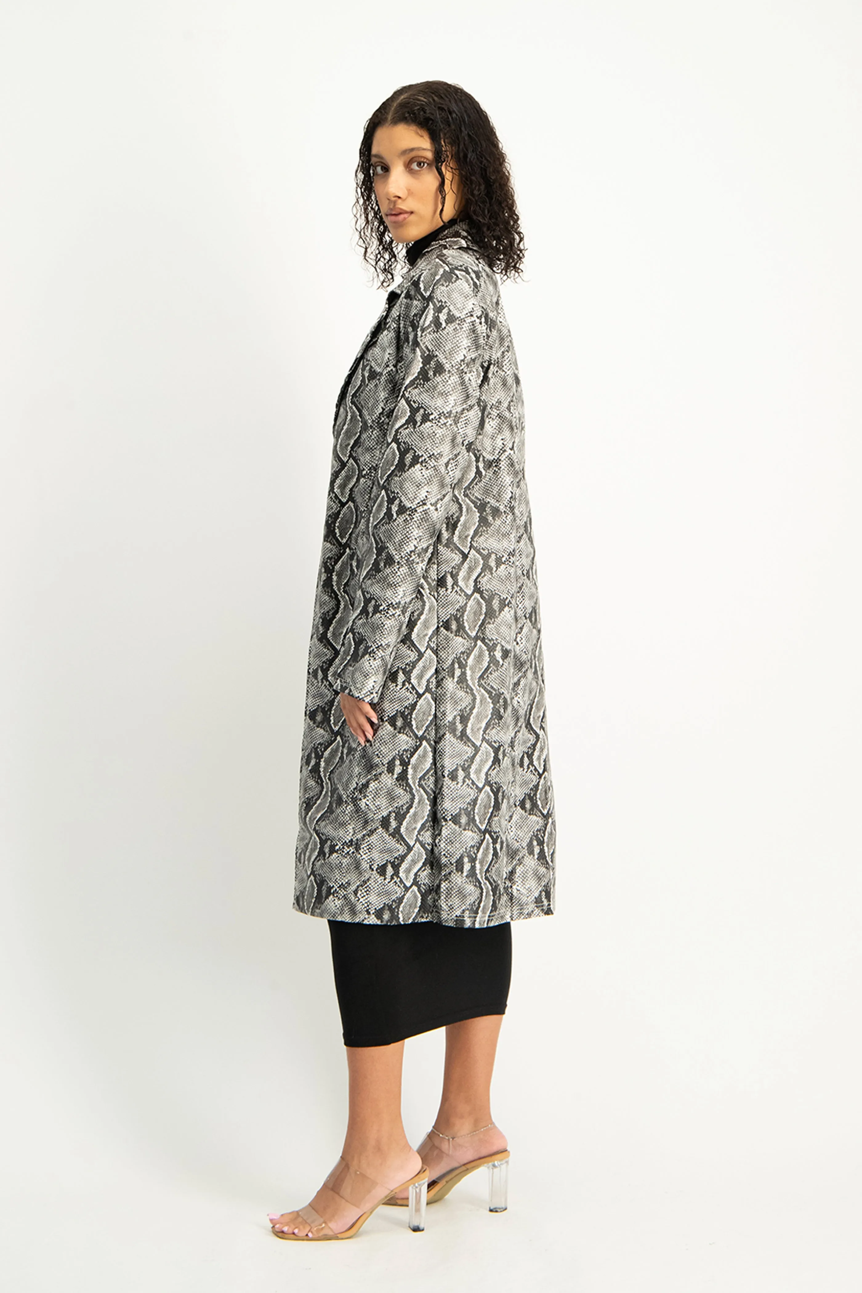 Cece Faux Leather Trench Coat - Snake Print