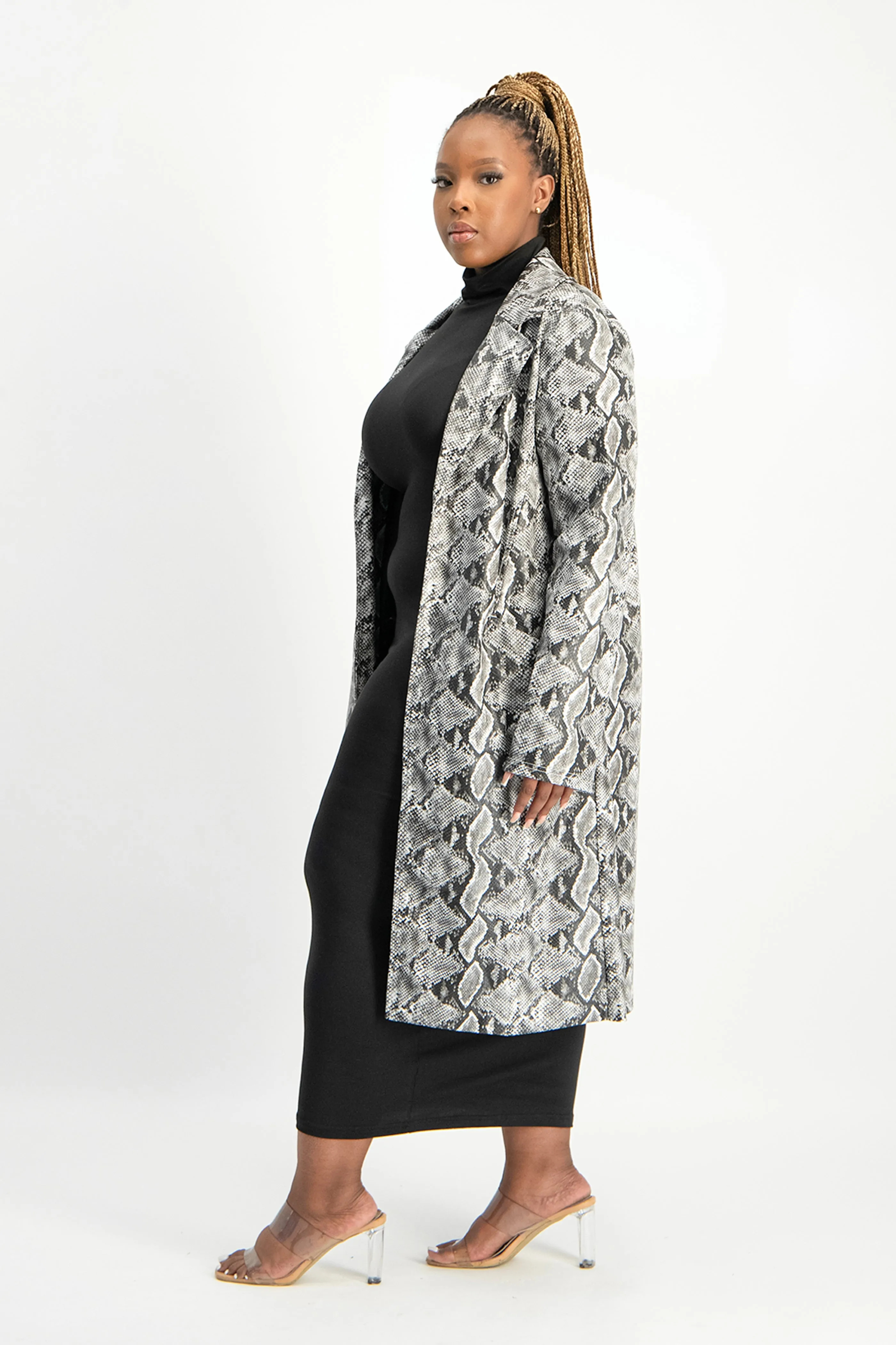 Cece Faux Leather Trench Coat - Snake Print