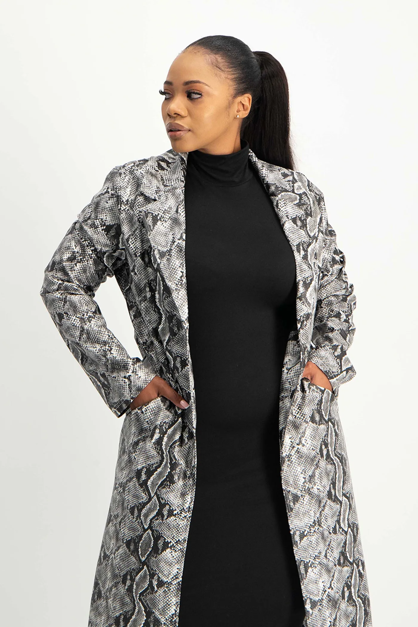 Cece Faux Leather Trench Coat - Snake Print