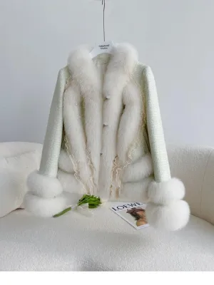 Chic Elegance: Fox Fur Coat with Lace Detail for Winter Glamour