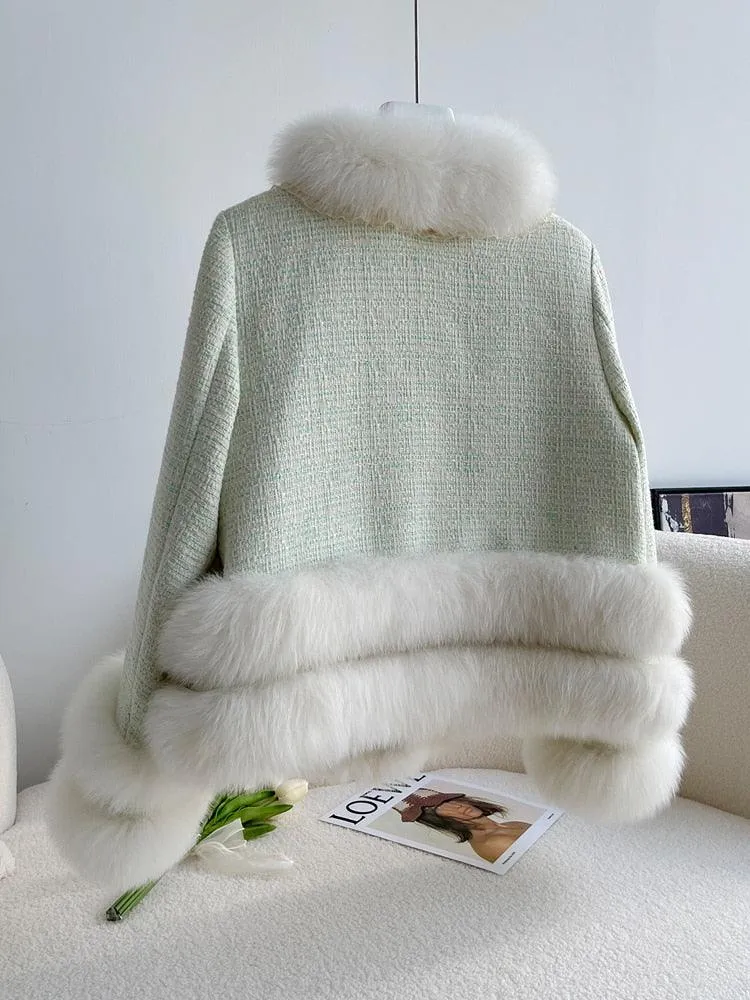 Chic Elegance: Fox Fur Coat with Lace Detail for Winter Glamour
