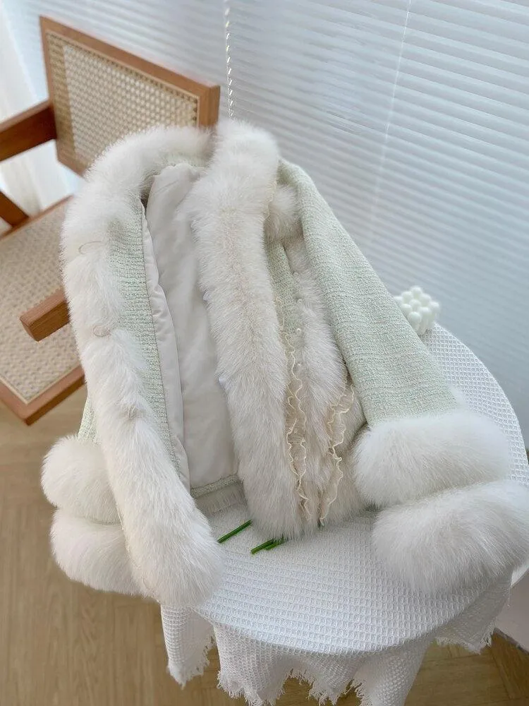 Chic Elegance: Fox Fur Coat with Lace Detail for Winter Glamour