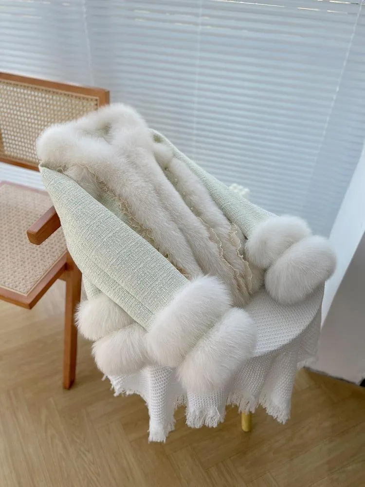 Chic Elegance: Fox Fur Coat with Lace Detail for Winter Glamour