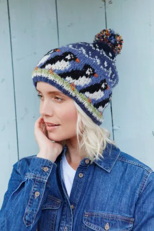 Circus Of Puffins Bobble Beanie Blue