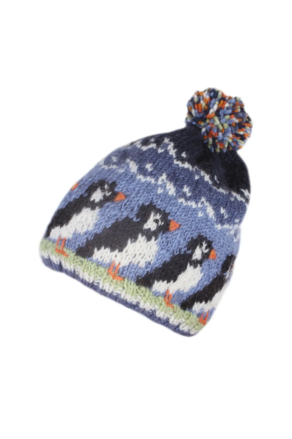 Circus Of Puffins Bobble Beanie Blue