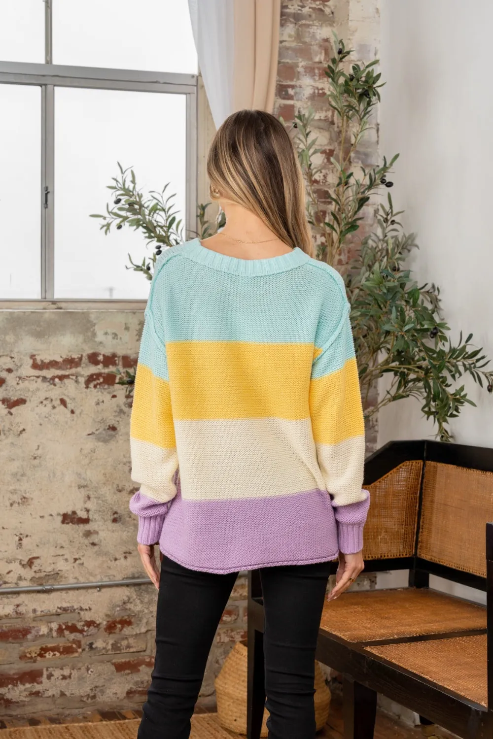 Color Block Yellow/Lilac Exposed Seam Sweater