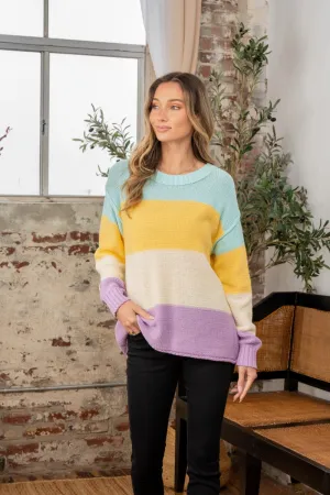 Color Block Yellow/Lilac Exposed Seam Sweater