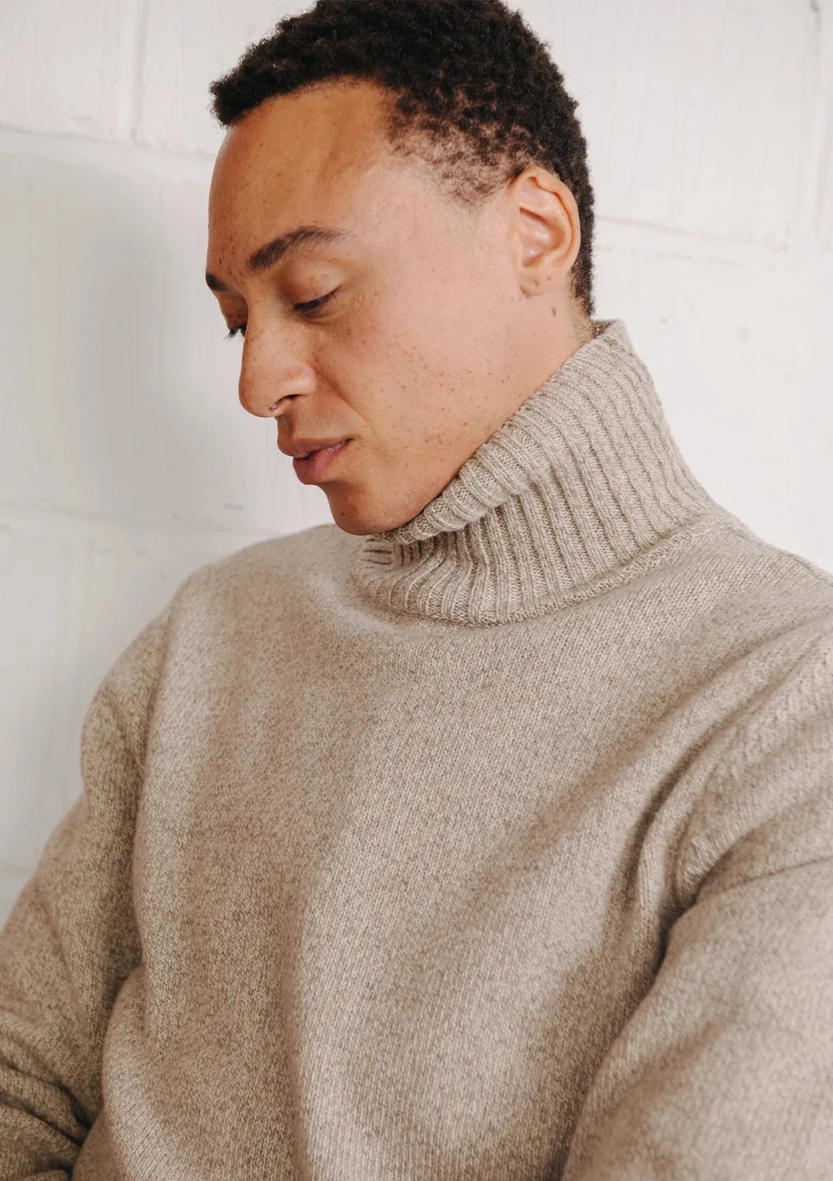 Cream Melange Roll Neck Jumper